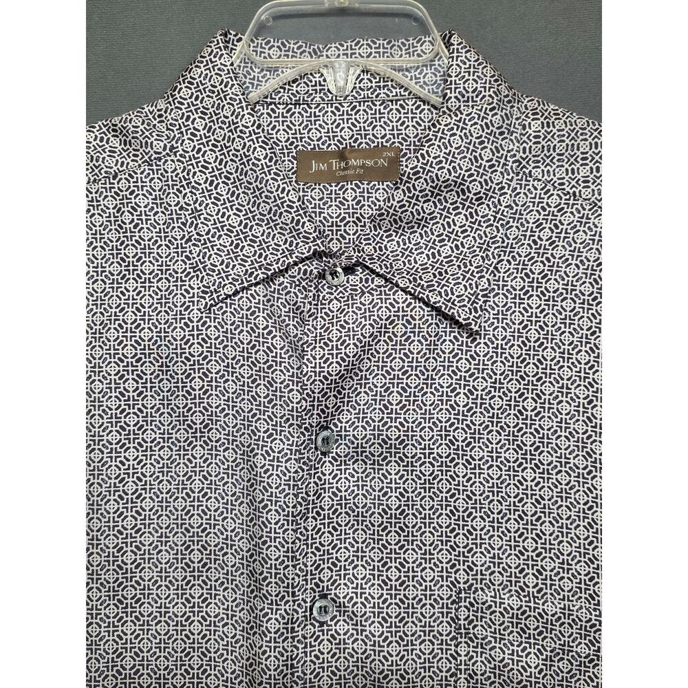 Jim Thompson Silk Shirt Mens 2X Classic Fit Short Sleeve Button Up Geometric